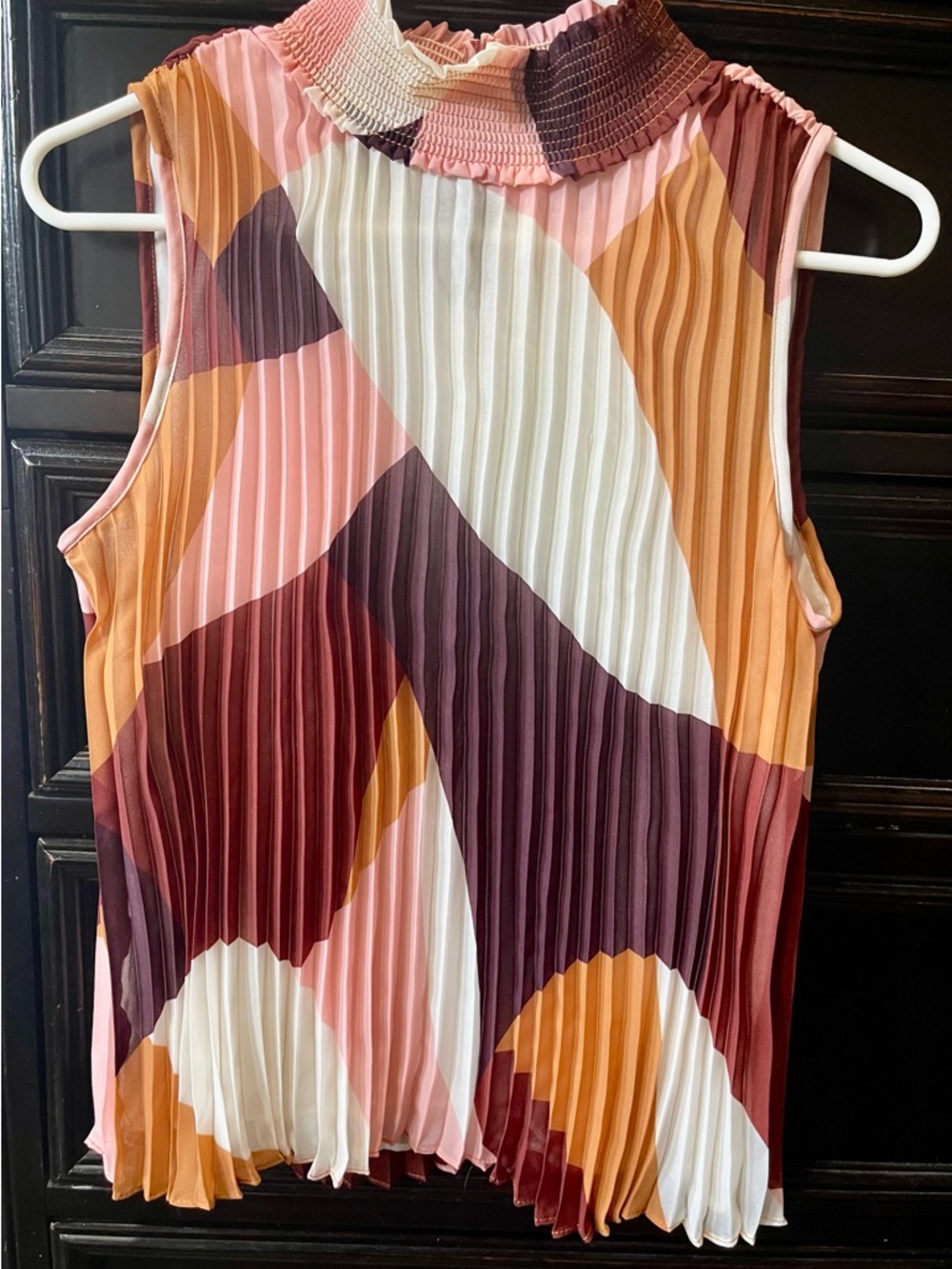 Worthington Pleated Mock-Neck Camisole in Pink, Burgundy & Mustard